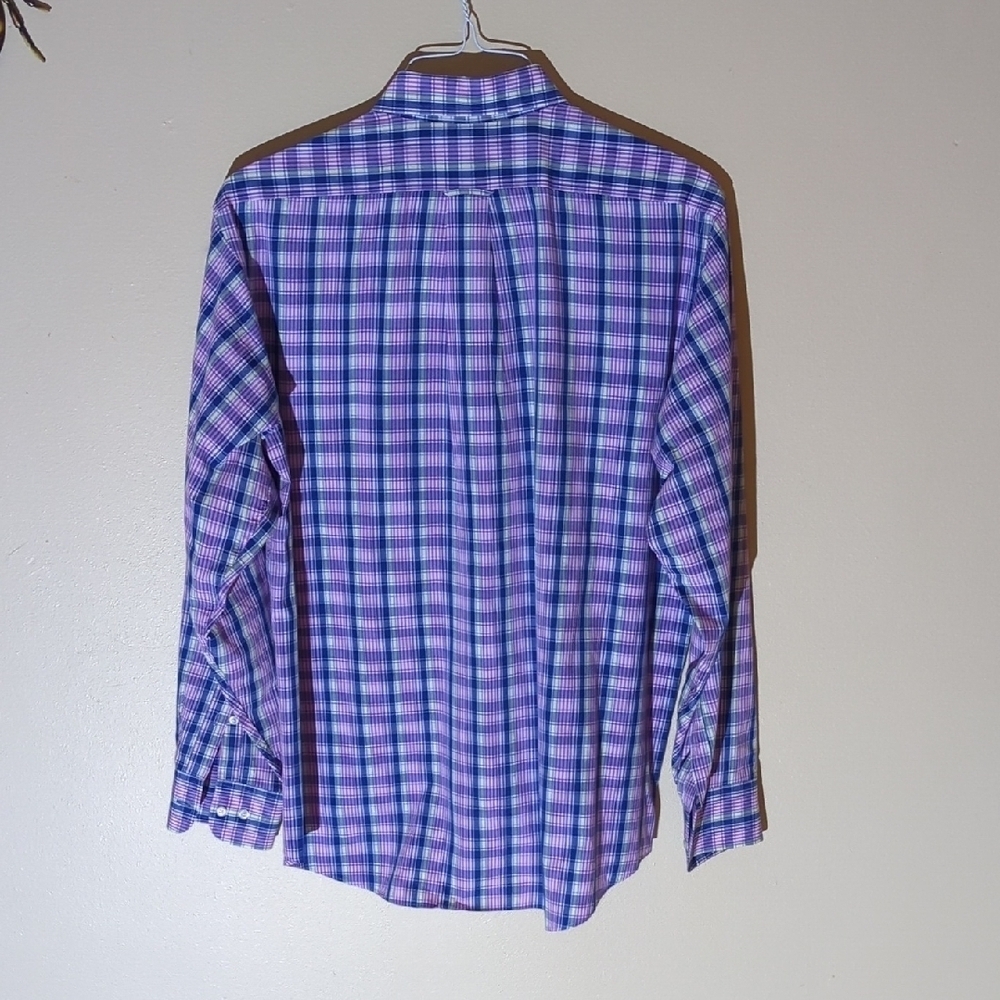 Izod Men's Purple and Blue Checkered Dress Shirt 17, 34-35 - Picture 4 of 7
